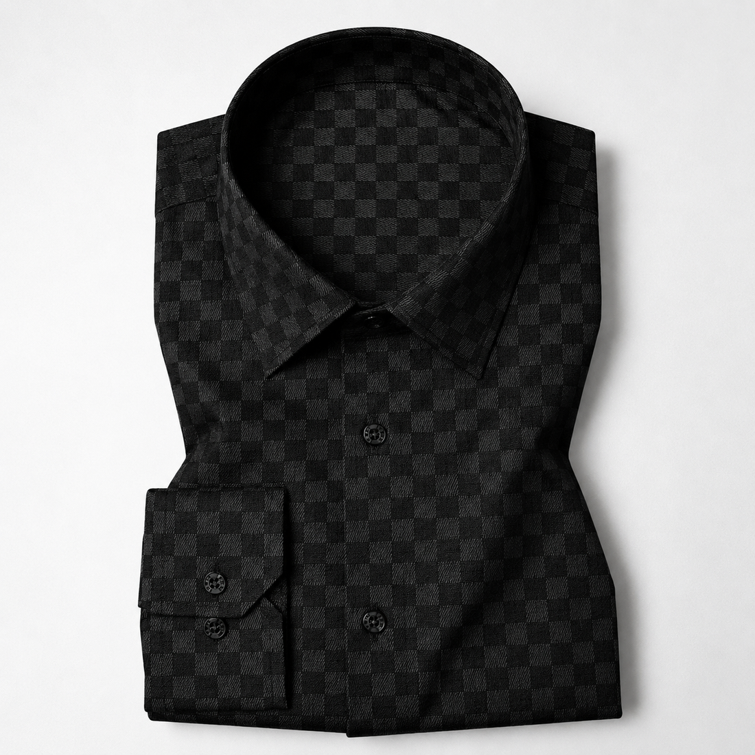 Men's Black Textured Checkered Premium Cotton Shirt