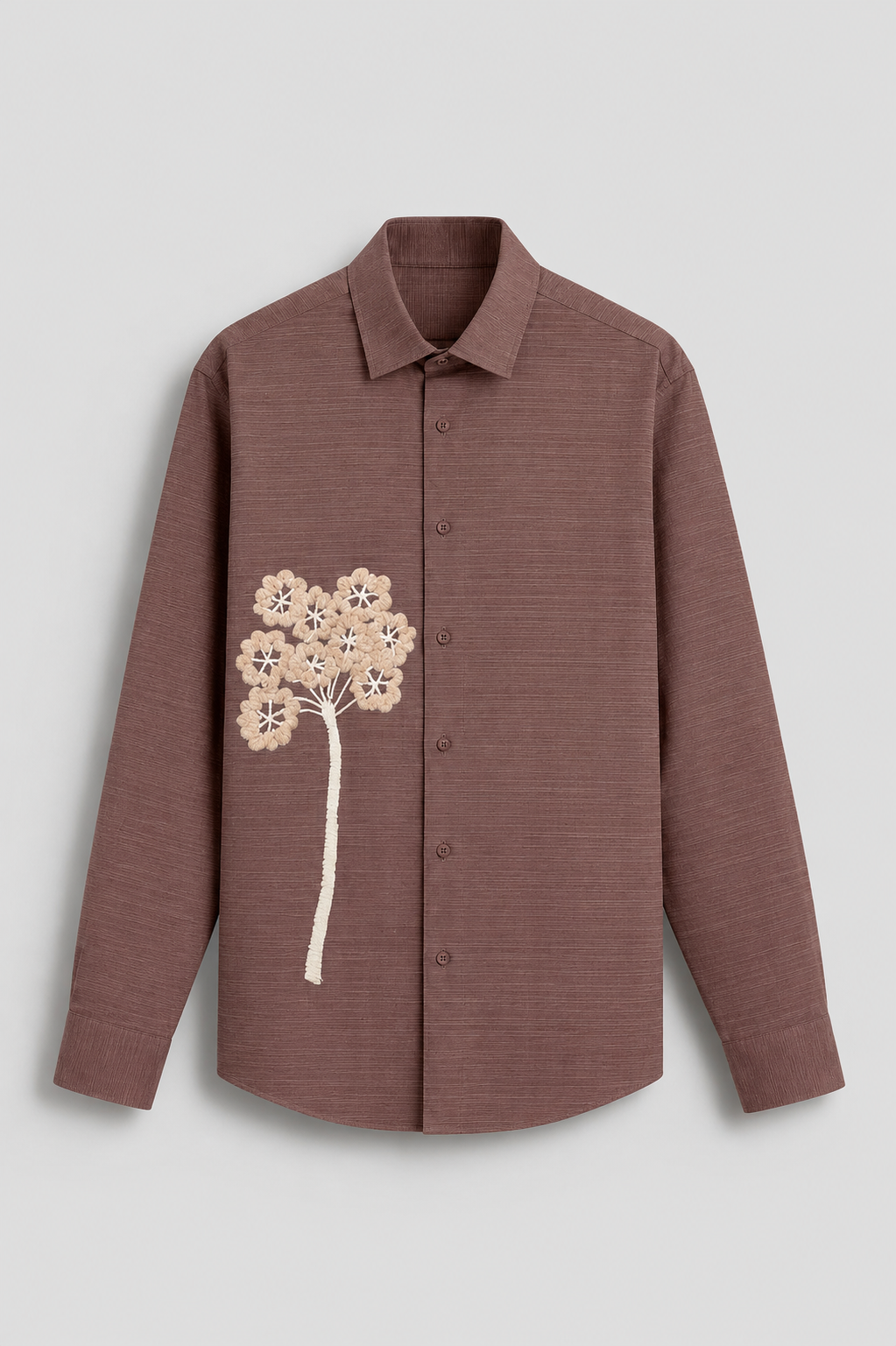 Men's Coffee Brown Embroidered Cotton Full Sleeve Shirt