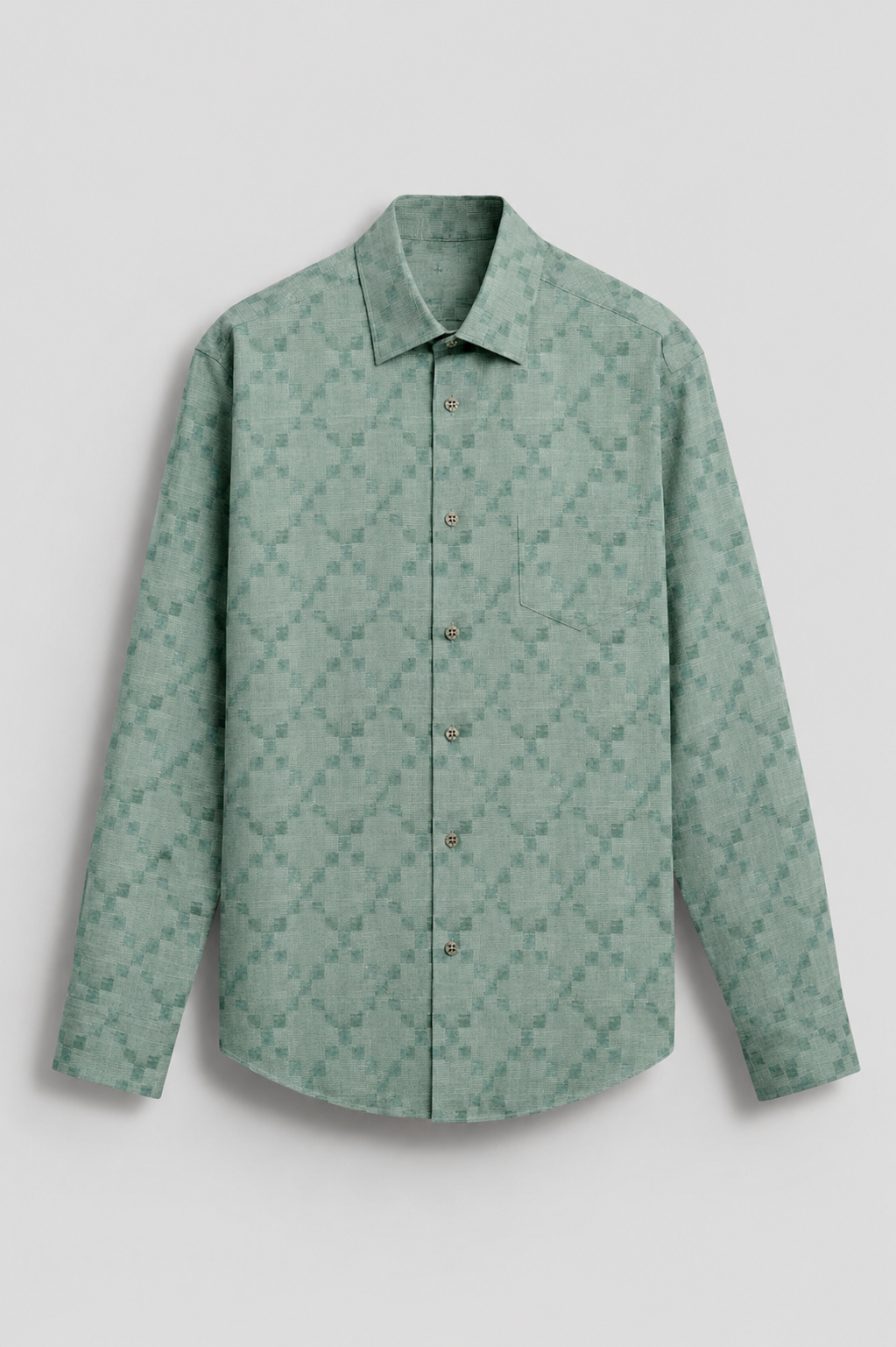 Men's Sage Green Geometric Textured Premium Cotton Shirt