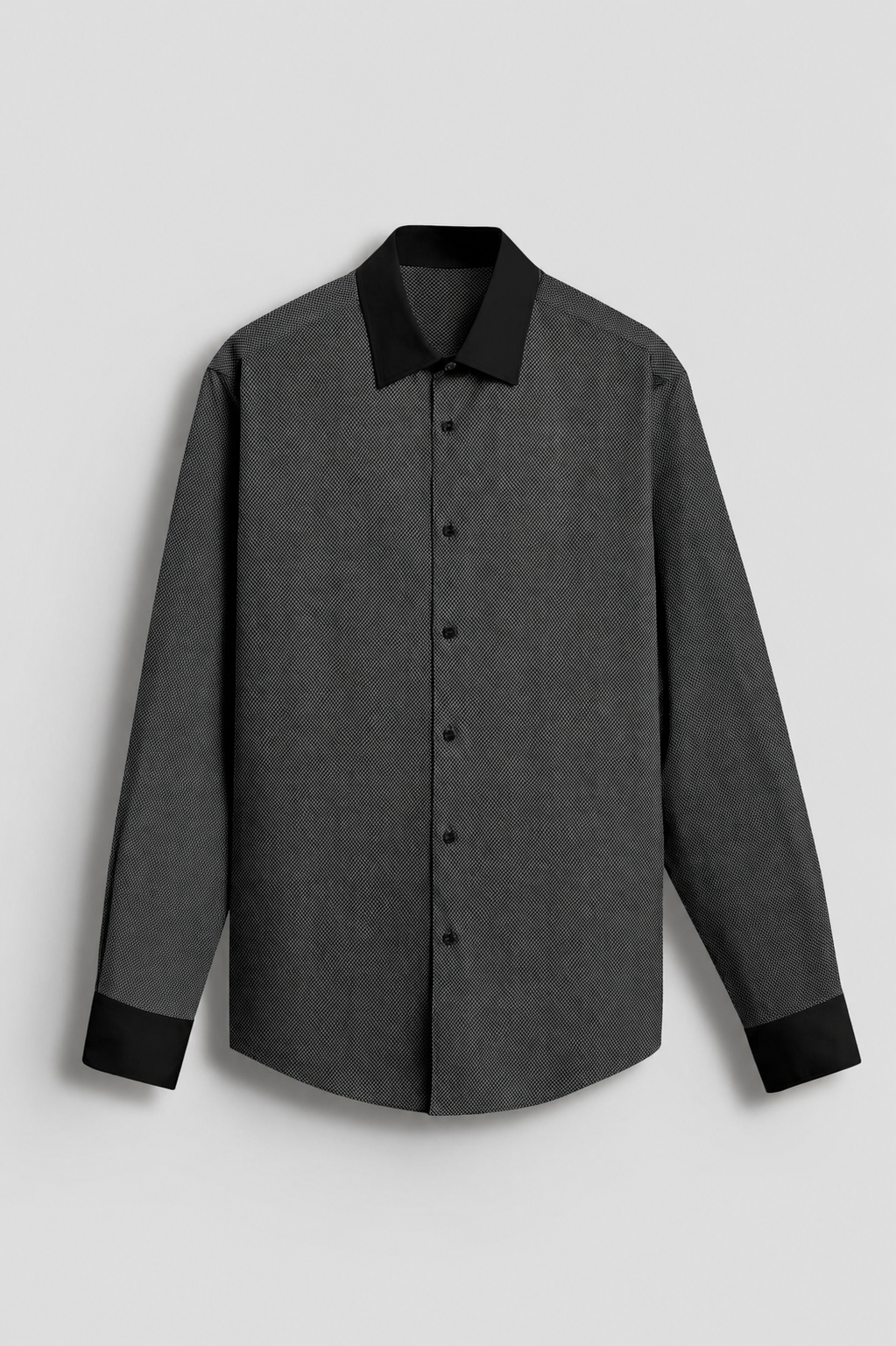 Men's Charcoal Black Textured Cotton Full Sleeve Shirt