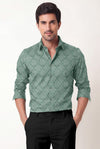 Men's Sage Green Geometric Textured Premium Cotton Shirt