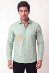 Men's Sage Green Embroidered Cotton Full Sleeve Shirt