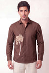 Men's Coffee Brown Embroidered Cotton Full Sleeve Shirt