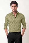 Men's Olive Green Textured Premium Cotton Shirt