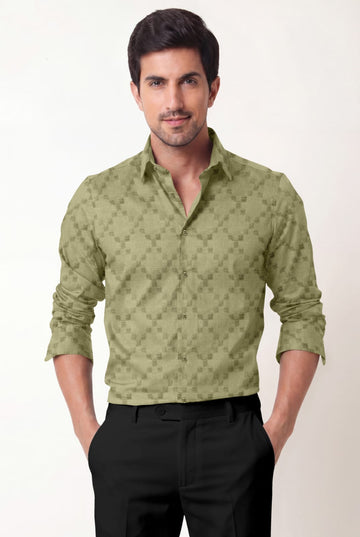 Men's Olive Green Textured Premium Cotton Shirt