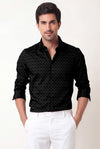 Men's Black Textured Checkered Premium Cotton Shirt